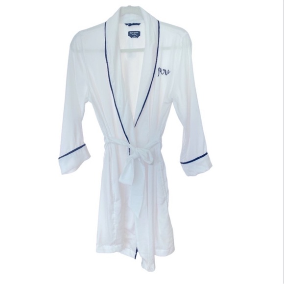Kate Spade "Mrs." Bridal Robe | White with Black Piping | XS/S - Picture 2 of 9